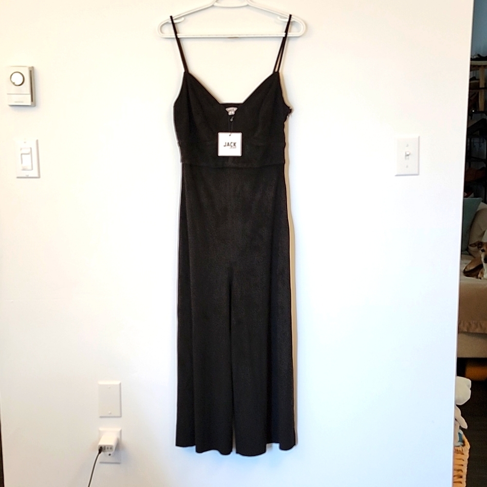 NWT BB Dakota black Faux suede jumpsuit wide leg cropped size 4